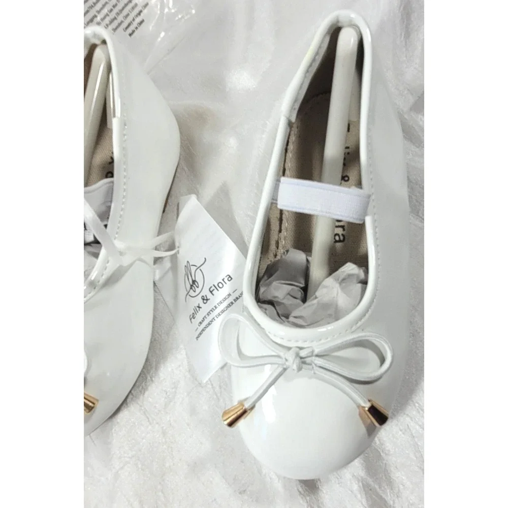 Felix‎ & Flora Toddler Girl's Mary Jane Patent Leather Flats - White - Size 7